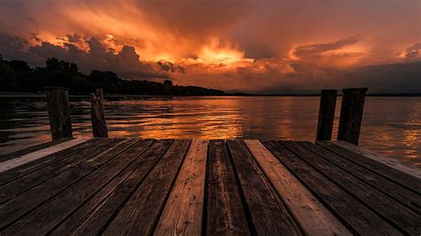 HD wallpaper: dock, abandoned, docks, shore, tree, lake, pier, dusk, evening | Wallpaper Flare