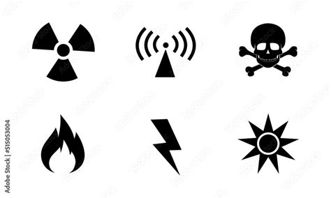 Set of hazard warning signs. Black warning safety and caution signs. Stock Vector | Adobe Stock