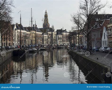 Canal with House Boats at Groningen the Netherlands Editorial Stock Photo - Image of water ...