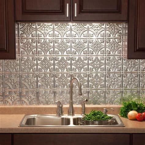 Fasade 25 in. x 18 in. Traditional Style # 1 PVC Decorative Backsplash Panel in Brushed Aluminum ...