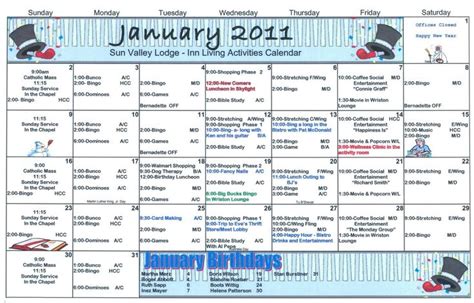 Assisted Living Activity Calendar Format | Nursing home activities, Assisted living activities ...