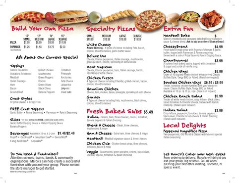 Printable Marco's Pizza Menu