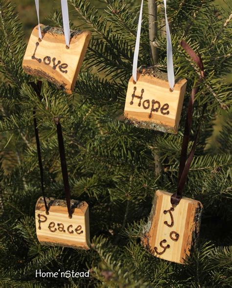 Rustic Country Christmas Ornament Set of 4 Hope Love Peace