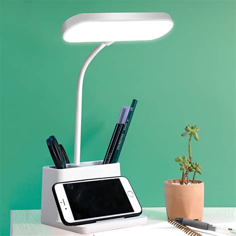 LED Desk Lamp USB Rechargeable, Eye-Caring Table Lamp with Pen/Phone Holder, Flexible Gooseneck ...