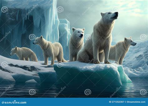 Group Of Arctic Wolf Pack (Canis Lupus Arctos), Also Known As White ...