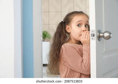 Scared Little Girl Standing Doorway Stock Photo 2087513833 | Shutterstock