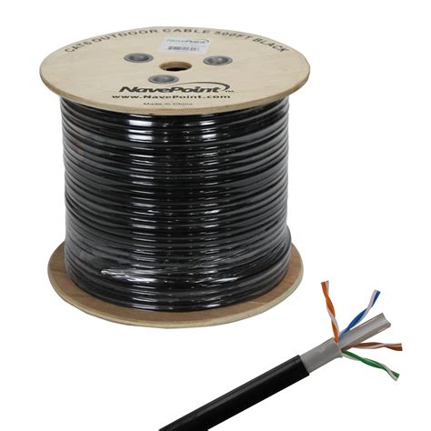 NavePoint CAT6 Outdoor Direct Burial Rated, 500ft, Solid Conductor, Black, Bulk Ethernet Cable ...