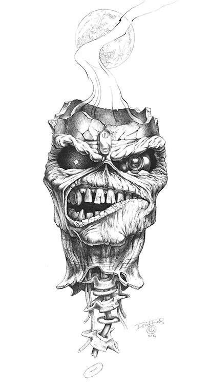 Derek Riggs drawing "Floating Ed Head" Skull Art Drawing, Skull Artwork, Dark Art Drawings ...