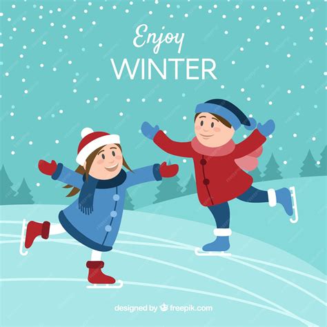 Premium Vector | Enjoy winter background with children ice skating