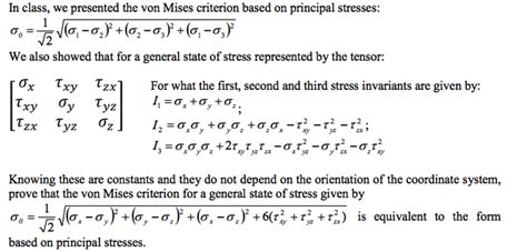 Solved In class, we presented the von Mises criterion based | Chegg.com