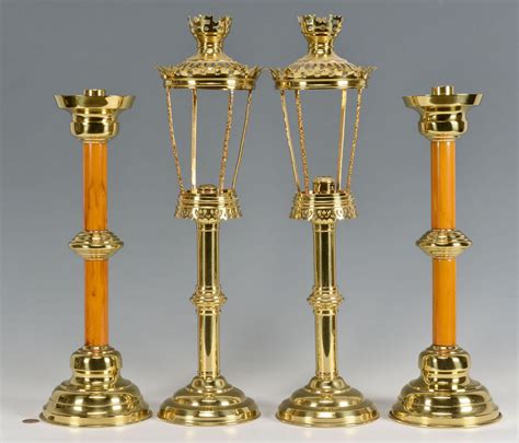 Lot 588: 4 Brass Altar Candlesticks