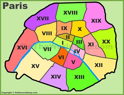 Administrative divisions map of Paris (Paris arrondissements map) - Ontheworldmap.com