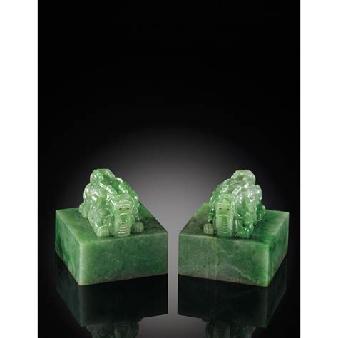 A SUPERB PAIR OF JADEITE IMPERIAL SEALS QING DYNASTY, JIAQING PERIOD Jade Carving, Stone Carving ...