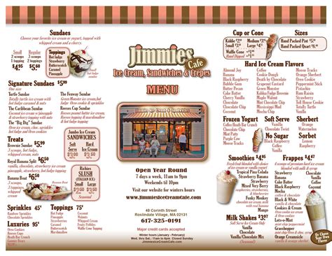 Jimmies Ice Cream Cafe - menu