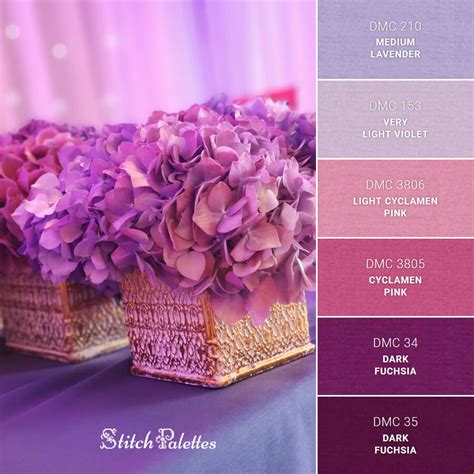 Purple Hydrangeas - Embroidery Color Palette (With Thread Codes) | Purple color palettes, Color ...