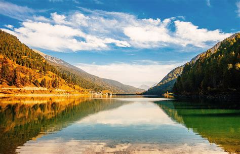 Serene landscape of the Mountains and lake with sky image - Free stock ...