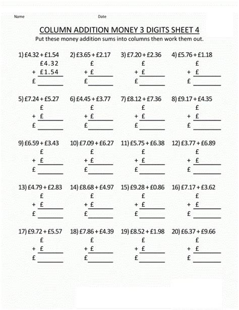 Year 9 Maths Worksheets Money Addition | K5 Worksheets | Math worksheet ...