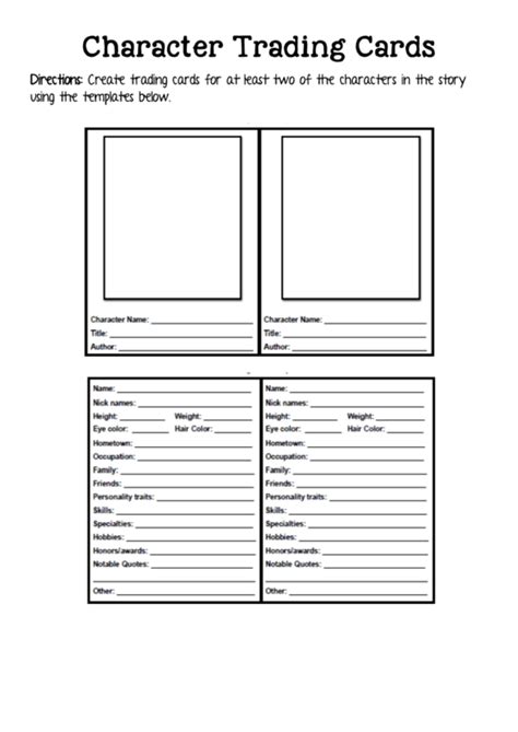 Character Trading Cards Template printable pdf download