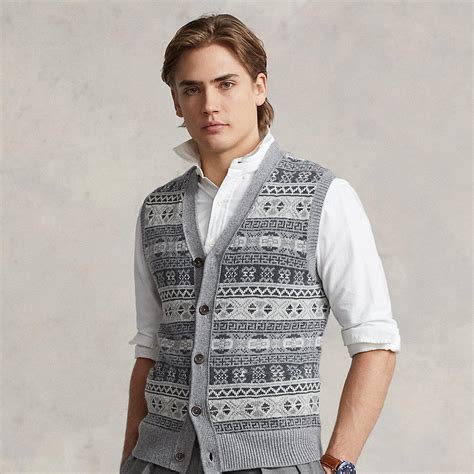 Polo Ralph Lauren Fair Isle Cotton-blend Sweater Vest in Gray for Men | Lyst