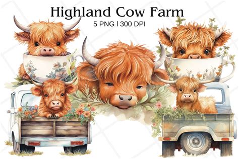 Baby Highland Cow Watercolor Clipart Graphic by Rabbyx · Creative Fabrica