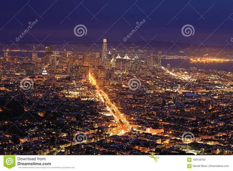 Night View of San Francisco City Center Stock Image - Image of skyscraper, style: 109158197