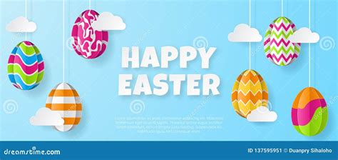 Happy Easter Banner Template. Paper Cut Style. Stock Vector - Illustration of decorative ...