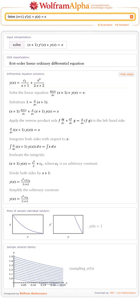 STEP-BY-STEP DIFFERENTIAL EQUATION SOLUTIONS IN WOLFRAM|ALPHA | Differential equations, Solving ...