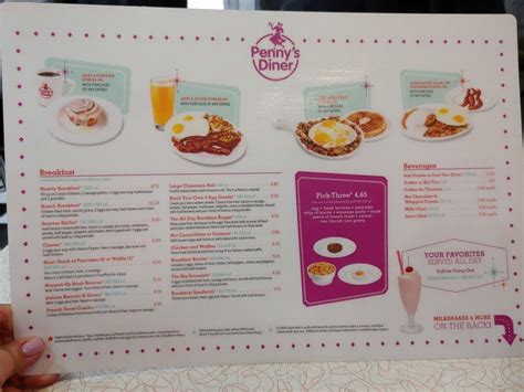 Menu at Penny's Diner restaurant, Morrill