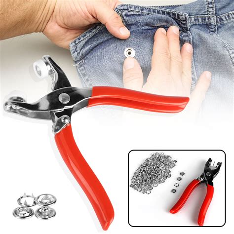 TSV Snap Fastener Tool Set with Snap Fastener Plier, 50 Snaps Buttons Fastener, Metal, Non ...