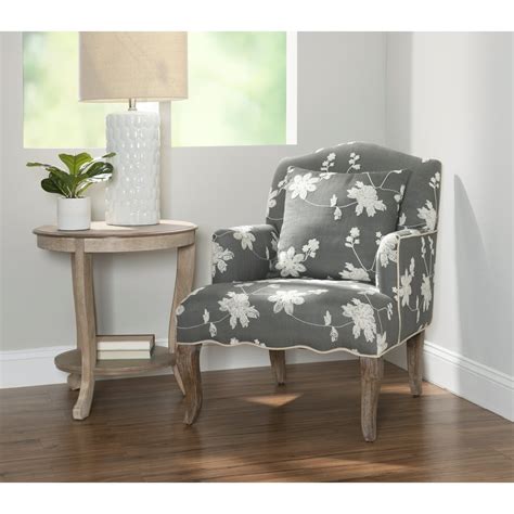 Linon Floral Arm Chair and Pillow, Gray Fabric, 18 inch Seat Height - Walmart.com - Walmart.com