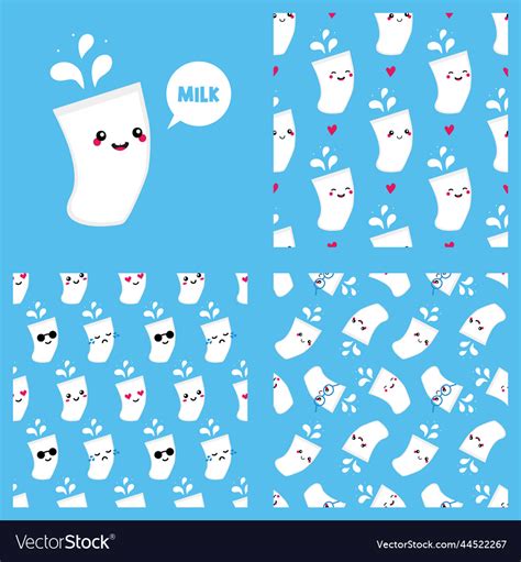 Milk glass character and set of patterns Vector Image