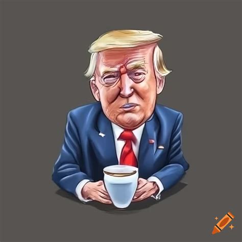 Satirical caricature of trump drinking coffee