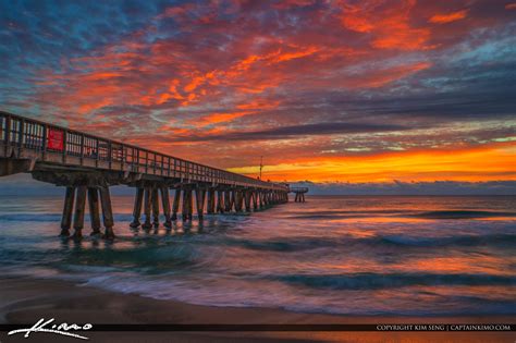 Pompano Beach Pier Sunrise with Amazing Sky Colors