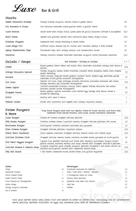 Luxe Bar & Grill menus in Birmingham, Michigan, United States