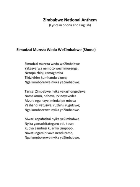 7b Zimbabwe National Anthem PDF | PDF