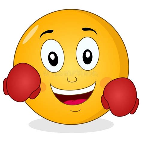 Cute Smiley Emoticon with Boxing Gloves. A funny cartoon smiley emoticon character smiling and ...