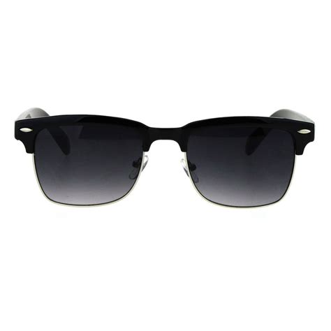 SA106 - Mens Half Rim Rectangular Luxury Hipster Shade Sunglasses Black ...