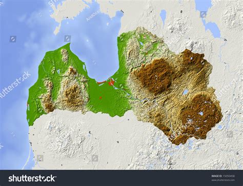 Latvia Shaded Relief Map Major Urban: ภาพประกอบสต็อก 15050458 | Shutterstock