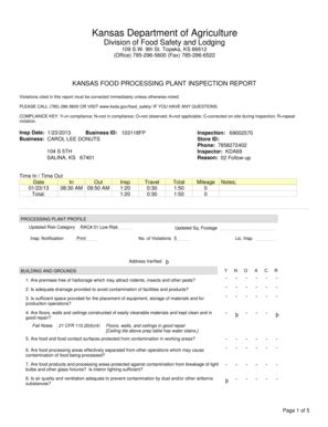 Fillable Online KANSAS FOOD PROCESSING PLANT INSPECTION REPORT Fax Email Print - pdfFiller