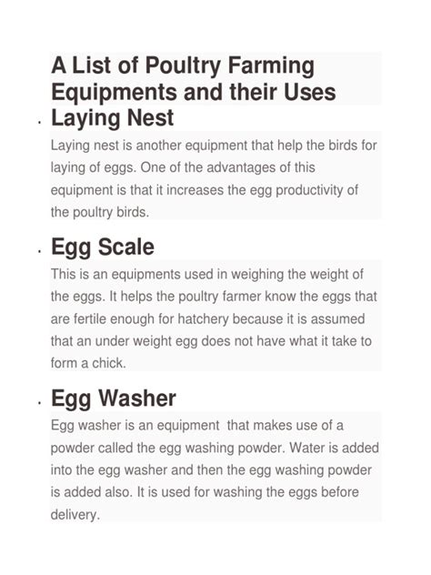 A List of Poultry Farming Equipments and Their Uses | PDF | Chicken | Poultry Farming