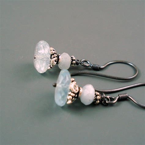 Aquamarine Earrings, Aquamarine Large Disks and Sterling Silver Beads - Etsy