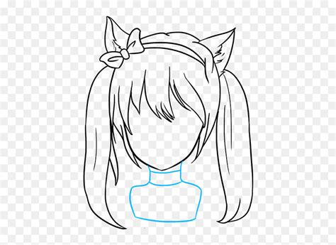 How To Draw Anime Cat Girl - Cute Anime Cat Girl Drawing Easy, HD Png ...