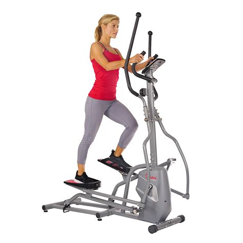 Sunny Health & Fitness Magnetic Exercise Elliptical Stepper Machine, Device Holder, LCD Monitor ...