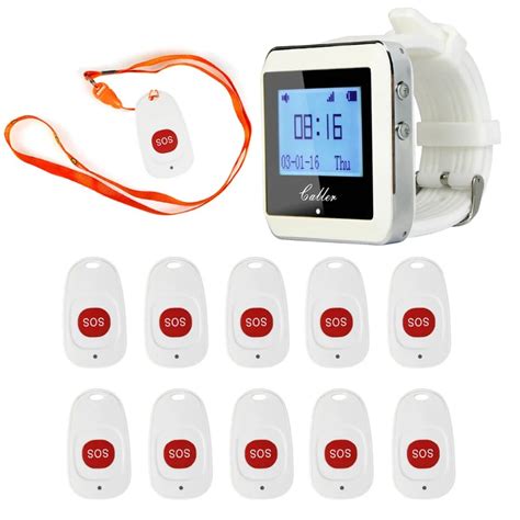 Wireless Hospital Nurse Calling System 1 Watch Receiver + 10 Call Bell Emergency Call Button for ...