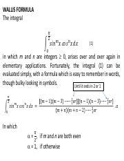 3a. WALLIS FORMULA.pdf - WALLIS FORMULA The integral 2(1 0 in which m and n are integers 0 ...