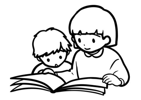 Kid Reading Clipart Black And White