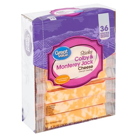 Great Value Sticks Colby & Monterey Jack Cheese, 0.75 oz, 36 count - Walmart.com - Walmart.com