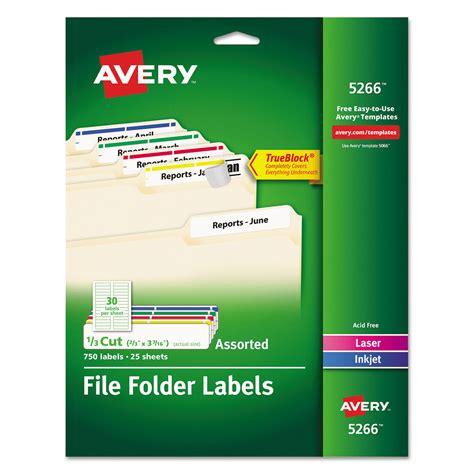 Avery 06466 Removable File Folder Labels with Sure Feed Technology, 0.66 x 3.44, White, 30/Sheet ...