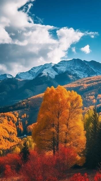 Premium AI Image | Autumn in the mountains wallpaper