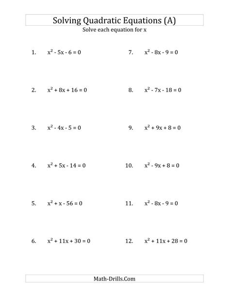 Quadratic Formula Equation Worksheet